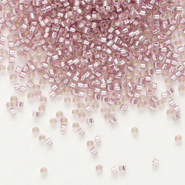 Seed bead, Delica®, glass, pkg/7.5g, #11 round, transparent silver-lined glass enamel pale rose (DB-1434). image number 0