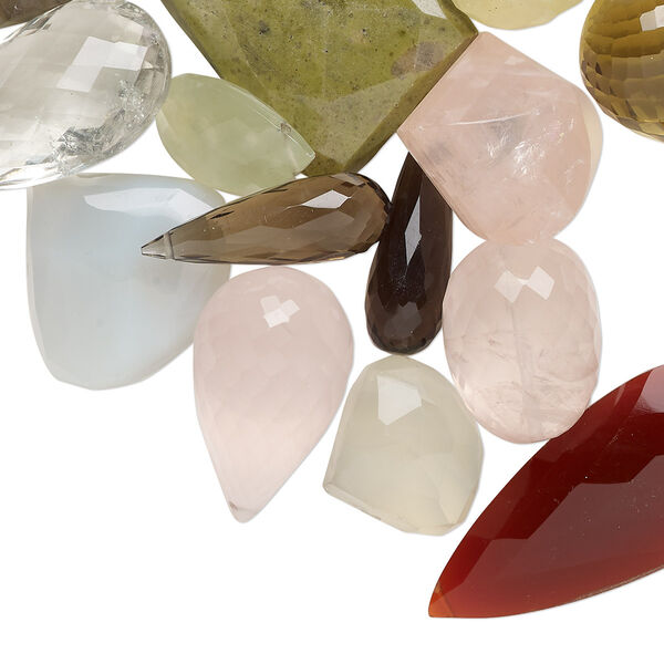 Bead mix, multi-gemstone (natural / dyed / heated / irradiated), 15x9mm-40x30mm hand-cut faceted mixed shapes with 0.4-1.4mm hole, Mohs hardness 3 to 7. Sold per 4-ounce pkg, approximately 20 beads. image number 0