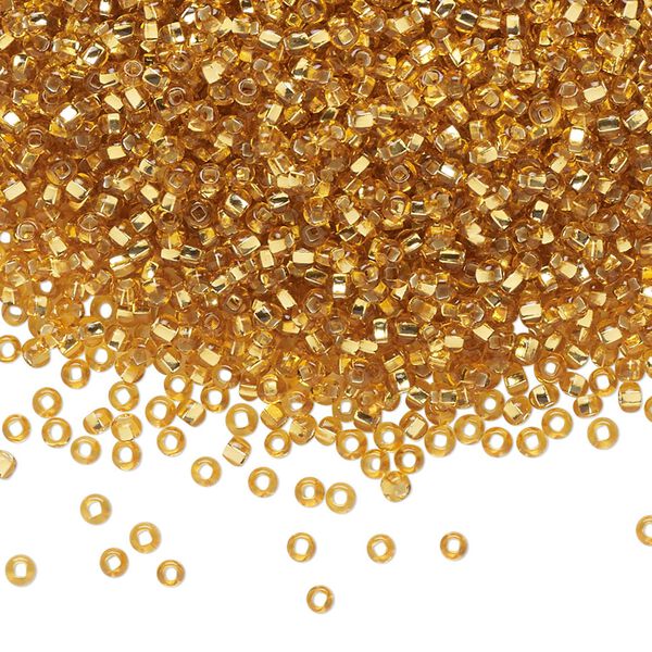 Seed bead, Preciosa Ornela Czech glass, pkg/50g, #11 rocaille, transparent silver-lined topaz, (17050). image number 0