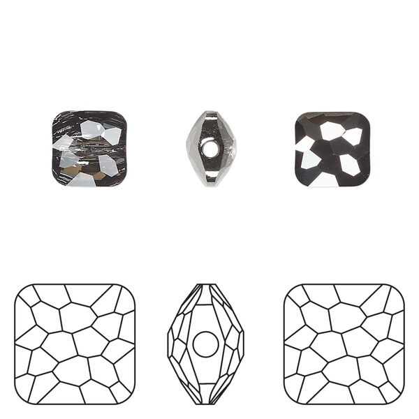 Bead 1pkg4 crystal silver night, Crystal Passions® 8mm puffed square 5035 image number 0