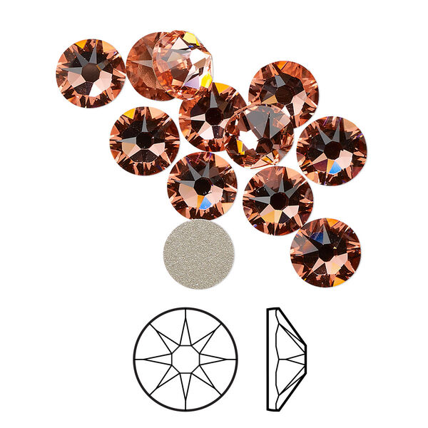 Flat back 12pk rose peach foil back, Crystal Passions® 7.07-7.27mm rose round SS34 2088 image number 0