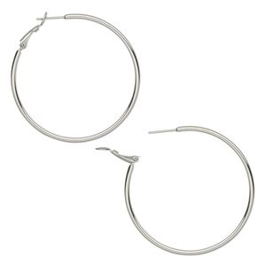 Earring, stainless steel, 50mm round hoop. Sold per pair.