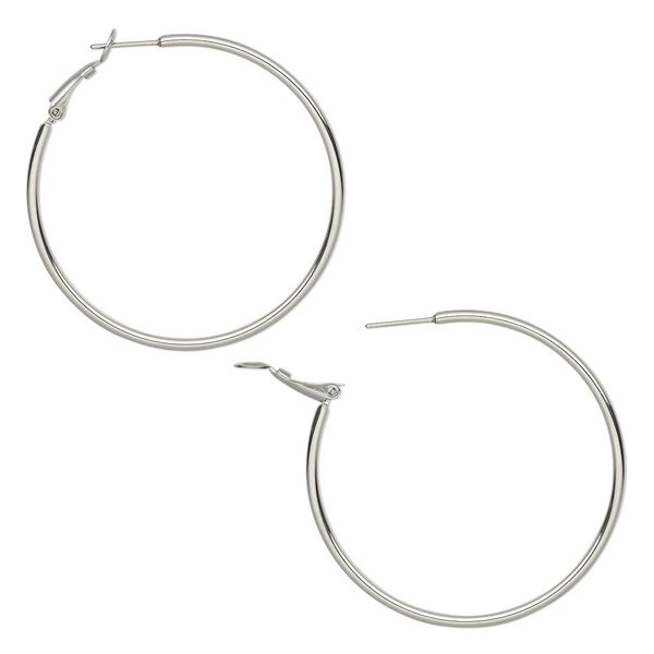 Earring, stainless steel, 50mm round hoop. Sold per pair. image number 0