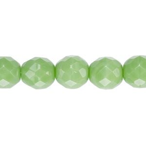 Bead, Czech fire-polished glass, opaque green, 10mm faceted round. Sold per 15-1/2" to 16" strand, approximately 40 beads.