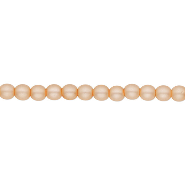 Bead, Czech pearl-coated glass druk, opaque matte peach, 4mm round. Sold per 15-1/2" to 16" strand. image number 0