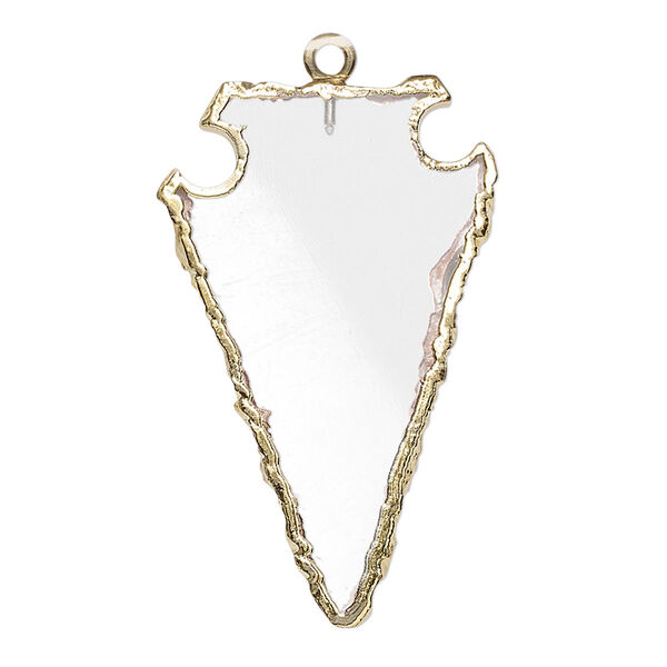 Quartz crystal / sterling silver 1pkg1, electroplated gold-finished hand-cut arrowhead charm natural 36x22mm image number 0