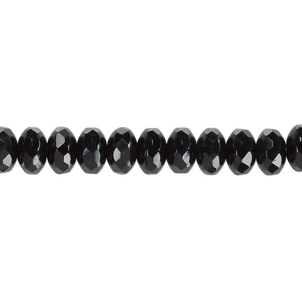 Bead, Czech fire-polished glass, jet, 7x5mm faceted rondelle. Sold per 15-1/2" to 16" strand. image number 0
