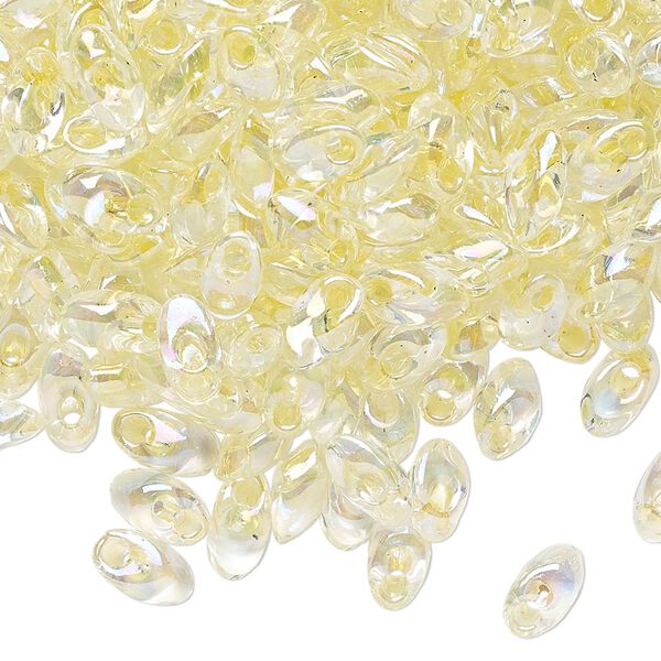 Seed bead, Miyuki, glass, pkg/10g, 7x4mm long magatama, translucent pale yellow inside dyed color crystal clear (LMA-2146). image number 0