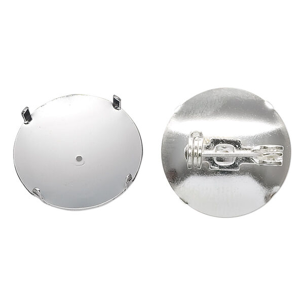 Pin back, silver-plated steel, 19mm 4-prong round. Sold per pkg of 10. image number 0