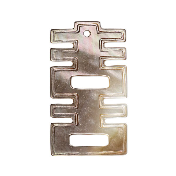 Focal, mother-of-pearl shell (natural), 34x20mm single-sided Chinese symbol for "happiness," Mohs hardness 3-1/2. Sold individually. image number 0
