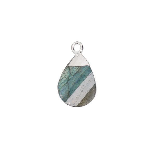 Drop, labradorite (natural) and sterling silver, 13x9mm flat faceted twisted hand-cut teardrop. Sold individually. image number 0