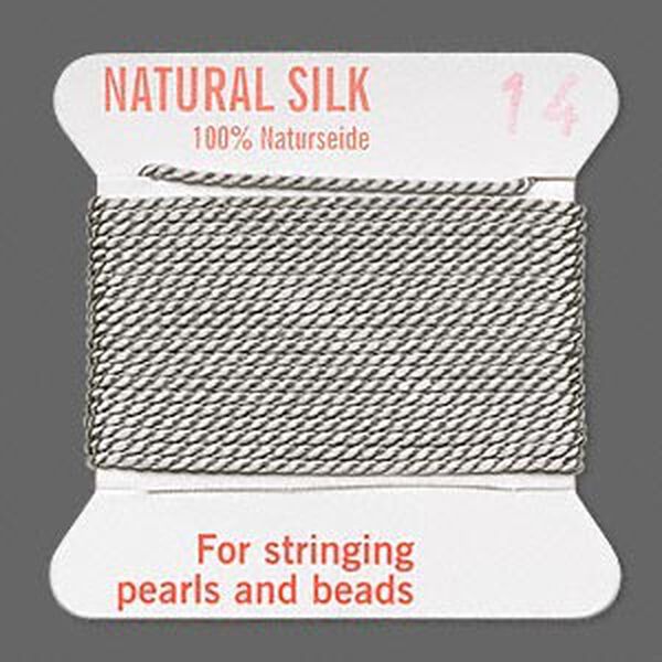 Thread, Griffin, silk, grey, size #14. Sold per 2-meter card (approximately 78 inches). image number 0
