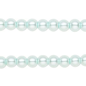 Bead, glass pearl, light aqua blue, 6mm round. Sold per pkg of (2) 15-inch strands, approximately 140 beads.