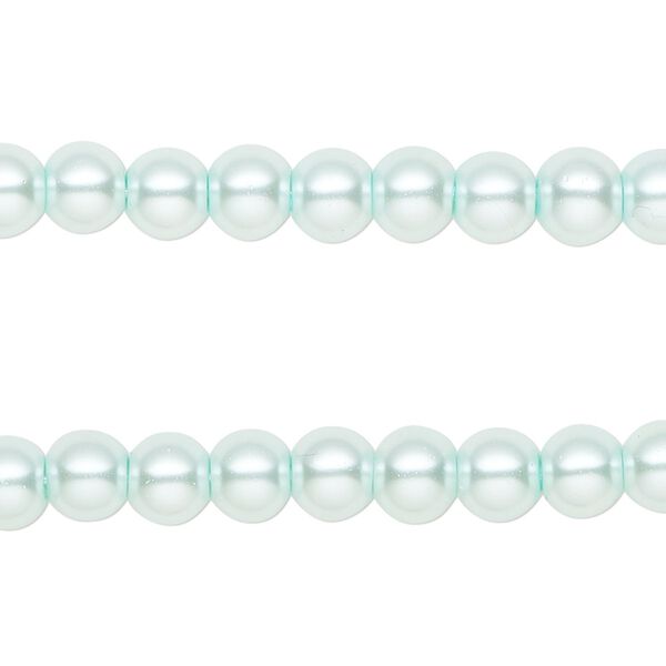 Bead, glass pearl, light aqua blue, 6mm round. Sold per pkg of (2) 15-inch strands, approximately 140 beads. image number 0