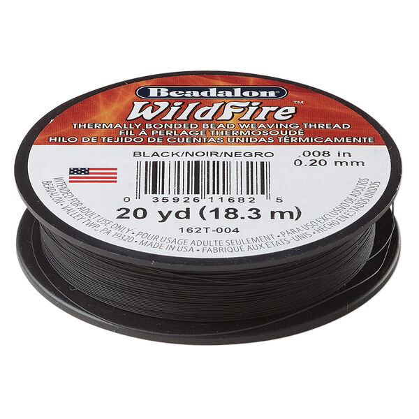 Thread, Beadalon® WildFire™, polyester and plastic, black, 0.2mm with bonded coating, 15-pound test. Sold per 20-yard spool. image number 0
