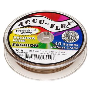 Beading wire, Accu-Flex®, nylon and stainless steel, copper, 49 strand, 0.019-inch diameter. Sold per 30-foot spool.
