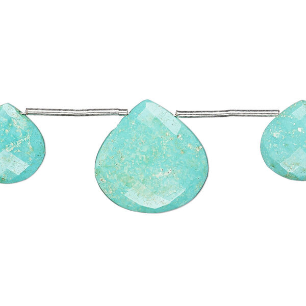 Imperial crown turquoise 1pkg3, hand-cut top-drilled faceted puffed teardrop bead natural C+ grade, 13-17mm / 17x17mm-21x21mm image number 0