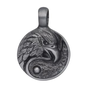 Pendant, Almost Jewelry™, antiqued "pewter" (zinc-based alloy), 36x24mm eagle flat round. Sold individually.