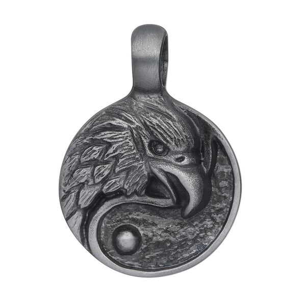 Pendant, Almost Jewelry™, antiqued "pewter" (zinc-based alloy), 36x24mm eagle flat round. Sold individually. image number 0