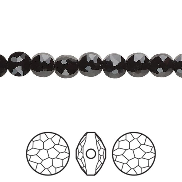 Bead 288pk jet, Swarovski® 6mm puffed round 5034 image number 0