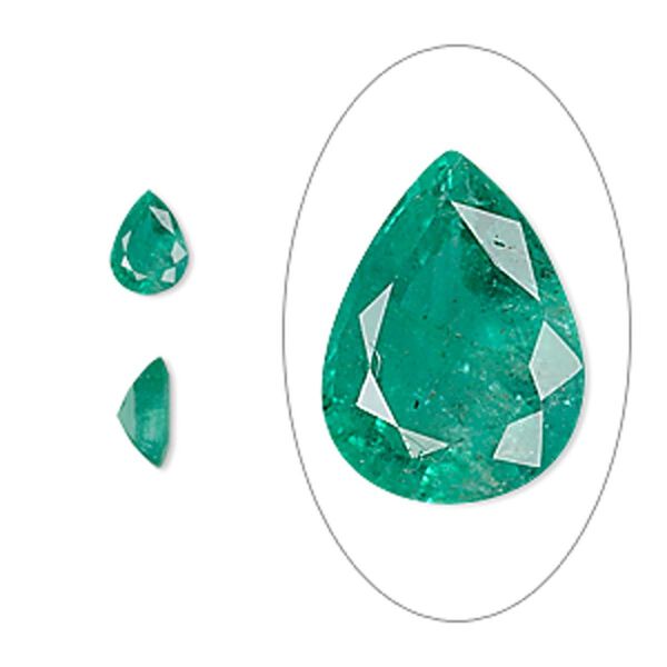 Emerald 1pkg1, hand-cut faceted pear gem 7x5mm image number 0
