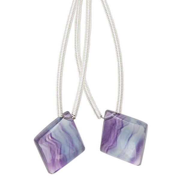 Bead, rainbow fluorite (natural), 16x14mm top-drilled puffed hand-cut kite, B grade, Mohs hardness 4. Sold per pkg of 2. image number 0