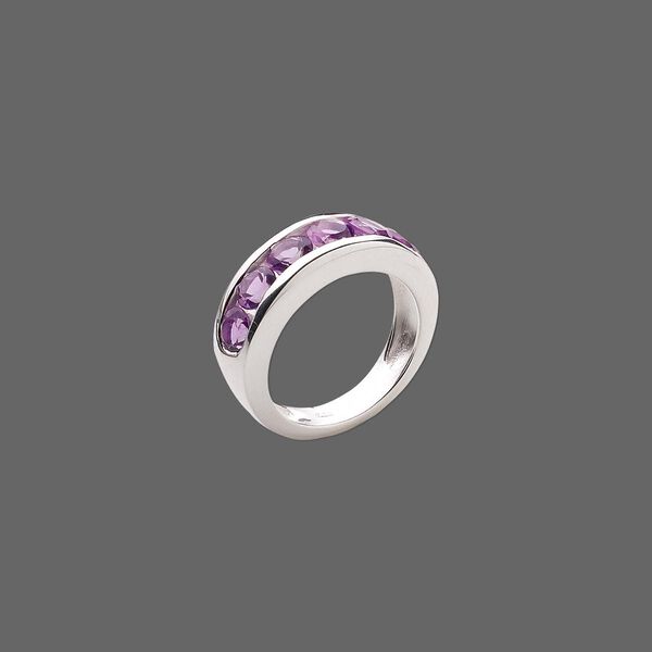 Ring, sterling silver and amethyst (natural), six-4mm faceted rounds, size 8. Sold individually. image number 0