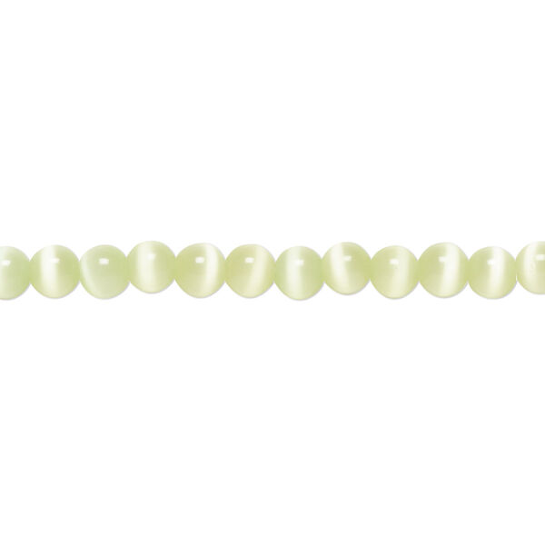 Bead, cat's eye glass (fiber optic glass), light green, 4mm round, quality grade. Sold per 15-1/2" to 16" strand. image number 0