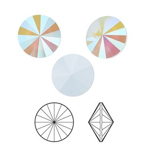 Chaton 2pk crystal powder blue AB, Crystal Passions® 14mm rivoli 1122