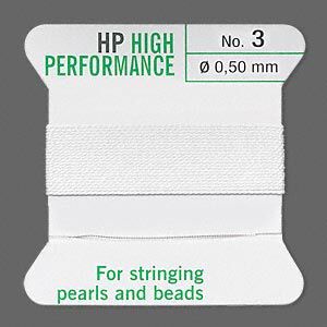 Thread, Griffin, synthetic multi-fiber, white, size #3. Sold per 2-meter card (approximately 78 inches).