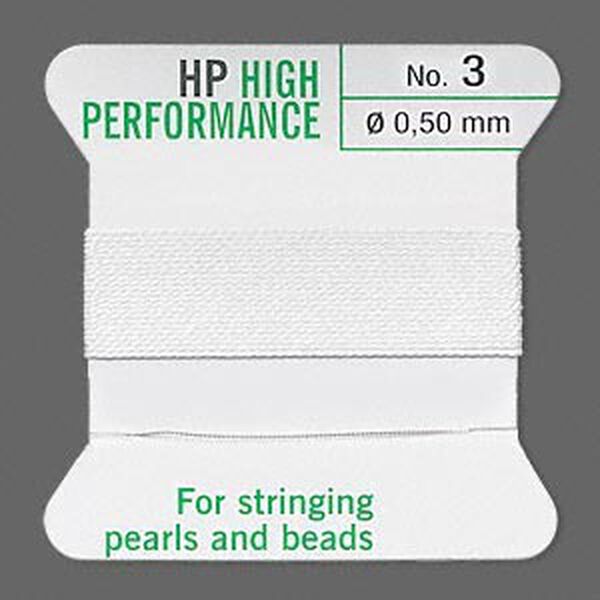 Thread, Griffin, synthetic multi-fiber, white, size #3. Sold per 2-meter card (approximately 78 inches). image number 0