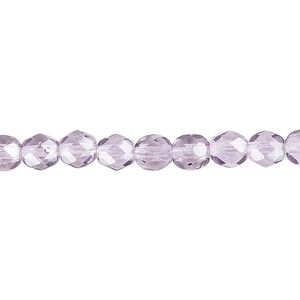 Bead, Czech fire-polished dipped décor glass, transparent lilac, 6mm faceted round. Sold per 15-1/2" to 16" strand, approximately 65 beads.