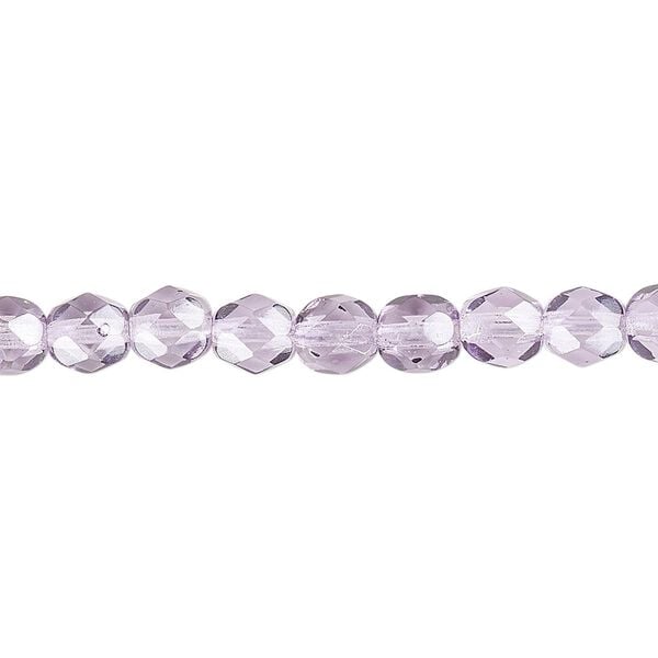 Bead, Czech fire-polished dipped décor glass, transparent lilac, 6mm faceted round. Sold per 15-1/2" to 16" strand, approximately 65 beads. image number 0