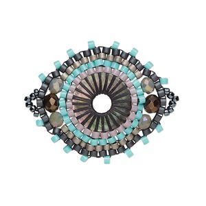 Link, Creative Touch, glass, turquoise blue / lavender / bronze, 28x26mm double-sided marquise. Sold individually.