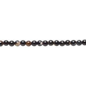 Black agate 1pkg1, round bead 15 inch 3-4mm