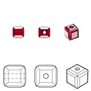 Bead 6pk Siam, Crystal Passions® 6mm cube 5601