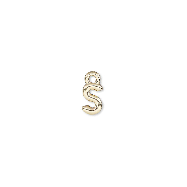 Charm, gold-finished "pewter" (zinc-based alloy), 7.5x5mm alphabet letter S. Sold per pkg of 2. image number 0