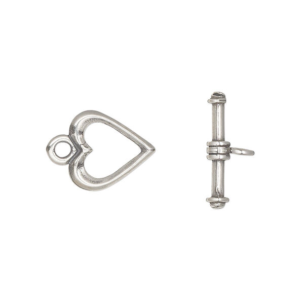 Clasp, JBB Findings, toggle, antiqued sterling silver, 13x11.5mm heart. Sold individually. image number 0