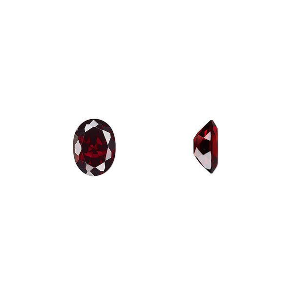 Gem, cubic zirconia, garnet red, 8x6mm faceted oval, Mohs hardness 8-1/2. Sold per pkg of 2. image number 0