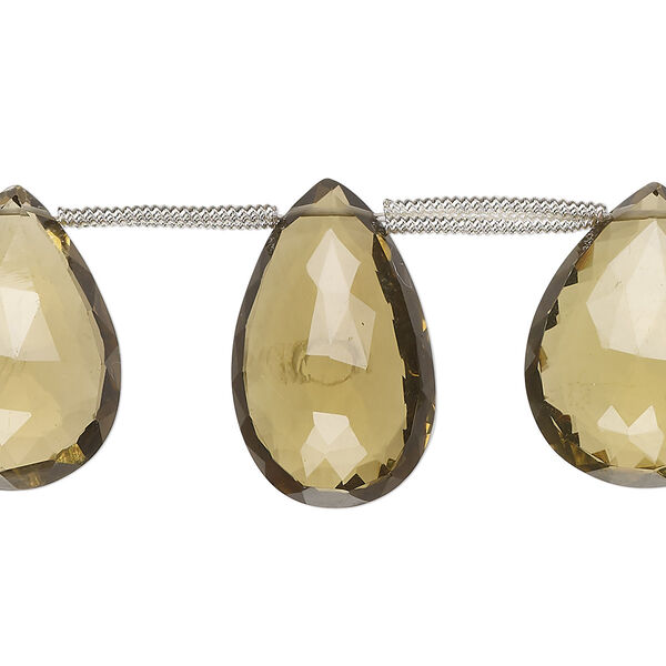 Bead, golden quartz (heated), 18x11mm-27x19mm hand-cut top-drilled faceted puffed teardrop, B grade, Mohs hardness 7. Sold per pkg of 5. image number 0
