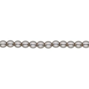 Bead, Czech pearl-coated glass druk, opaque grey, 4mm round. Sold per 15-1/2" to 16" strand.