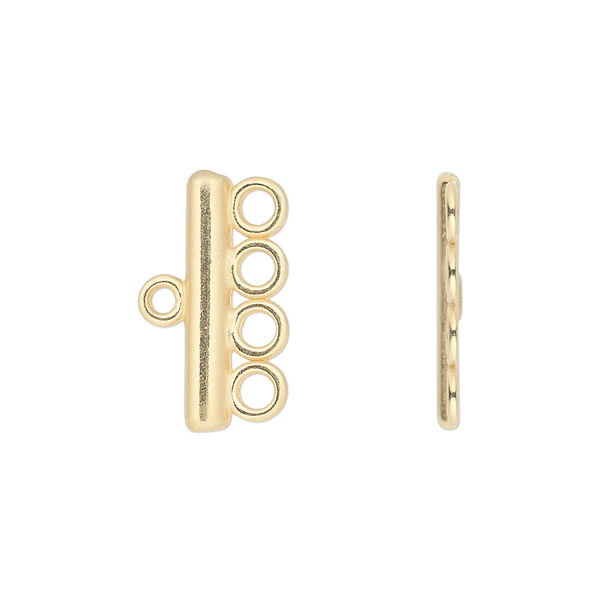 End bar, JBB Findings, gold-plated pewter (tin-based alloy), 19.5x3.5mm single-sided bar with 4 loops. Sold per pkg of 2. image number 0