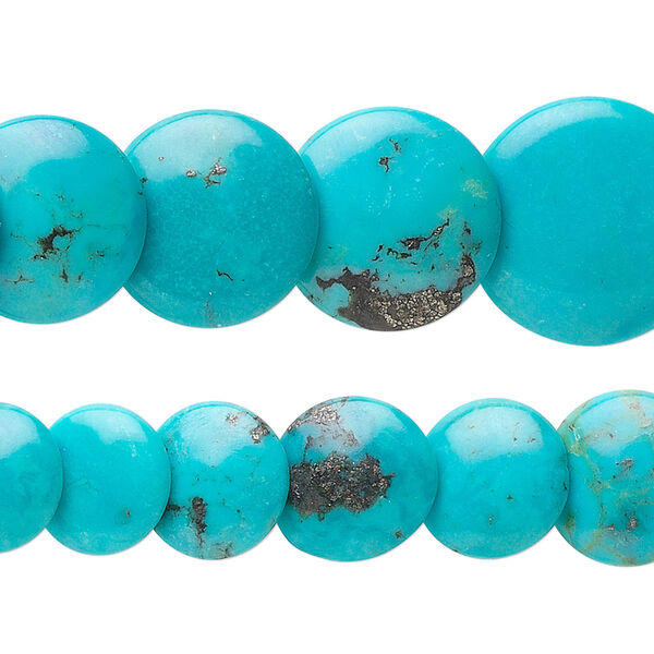 Bead, turquoise (dyed / stabilized), 6-16mm graduated lentil, B grade, Mohs hardness 5 to 6. Sold per 15-1/2" to 16" strand. image number 0