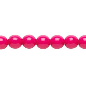Bead, Czech dipped décor glass druk, fuchsia, 8mm round. Sold per 15-1/2" to 16" strand.