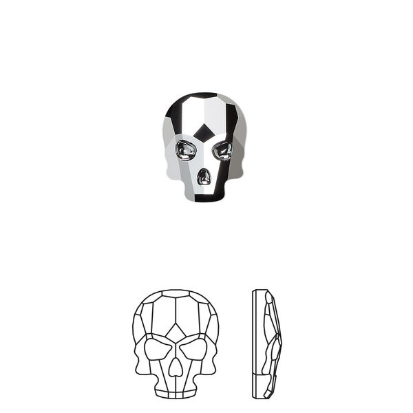 Flat back 2pk crystal light chrome foil back, Crystal Passions® 10x7.5mm skull 2856 image number 0