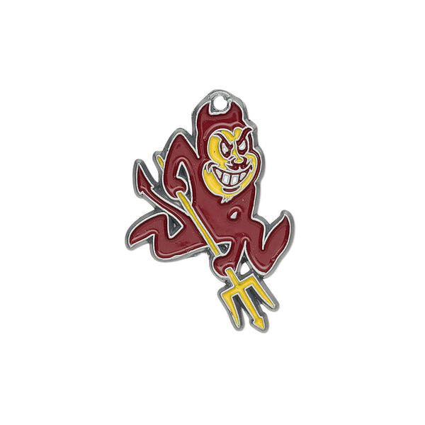 Charm, enamel and "pewter" (zinc-based alloy), red / yellow / white, 26x18mm single-sided Arizona State Sun Devils. Sold individually. image number 0