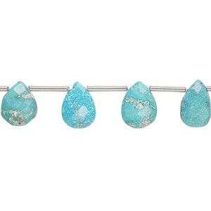 Imperial crown turquoise 1pkg15, hand-cut top-drilled faceted puffed teardrop bead natural 10x6mm-12x8mm