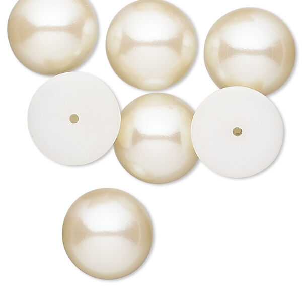 Cabochon, vintage Japanese acrylic pearl, antique white, 14mm half-drilled non-calibrated round. Sold per pkg of 10. image number 0