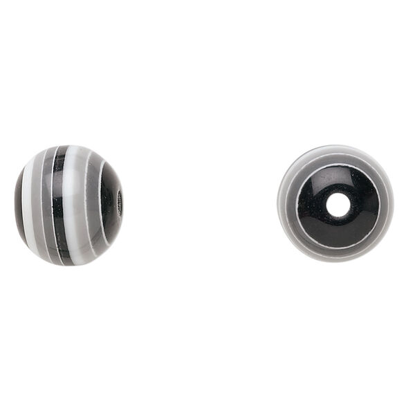 Bead, laminated acrylic, black / grey / white, 12mm round. Sold per pkg of 50. image number 0