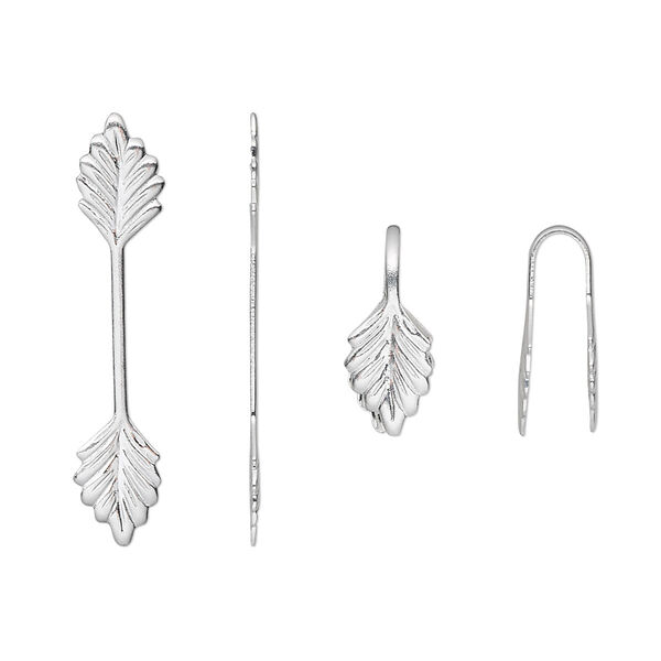 Bail, fold-over, silver-plated brass, 29x6mm double leaf with 14mm grip length. Sold per pkg of 100. image number 0
